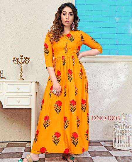 Picture of Delightful Gold Yellow Readymade Gown
