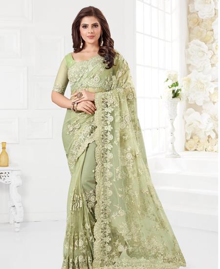 Picture of Marvelous Mint Green Net Saree
