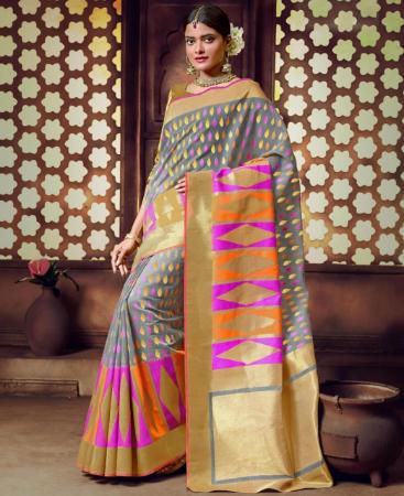 Picture of Good Looking Grey Silk Saree