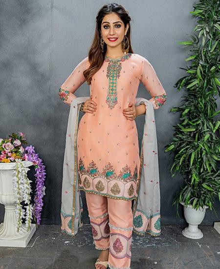 Picture of Well Formed Peach Straight Cut Salwar Kameez