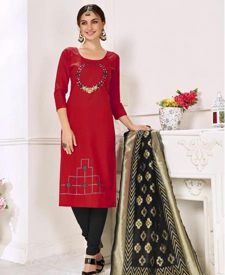 Picture of Enticing Red Cotton Salwar Kameez