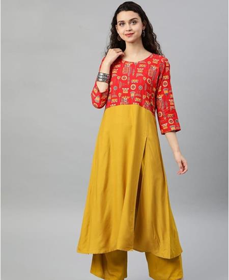 Picture of Superb Red+musterd Kurtis & Tunic