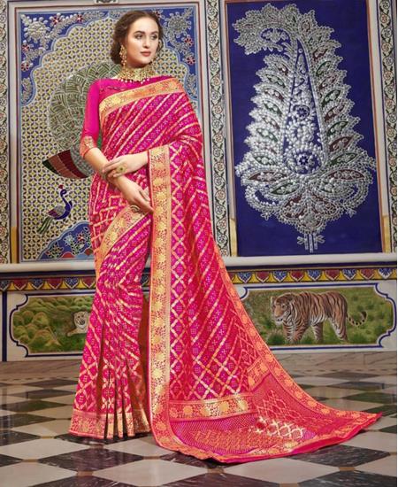 Picture of Stunning Rani Pink Silk Saree