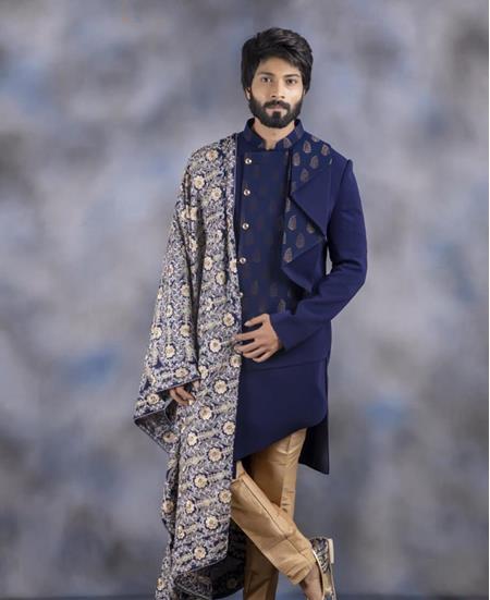 Picture of Excellent Navy Blue Indo Western
