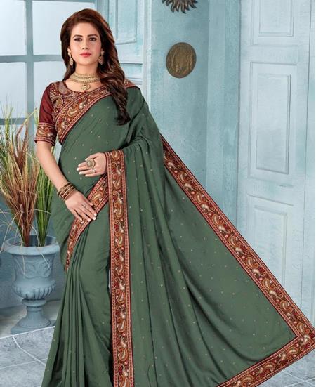 Picture of Stunning Teal Green Silk Saree