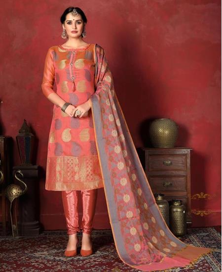 Picture of Comely Dark Peach Straight Cut Salwar Kameez