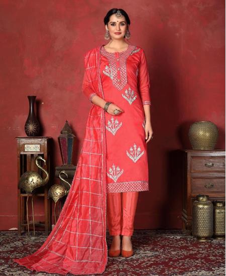 Picture of Charming Coral Cotton Salwar Kameez