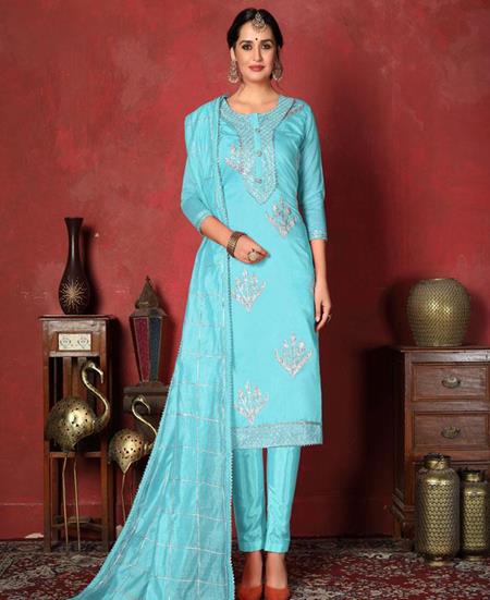 Picture of Stunning Skyblue Straight Cut Salwar Kameez
