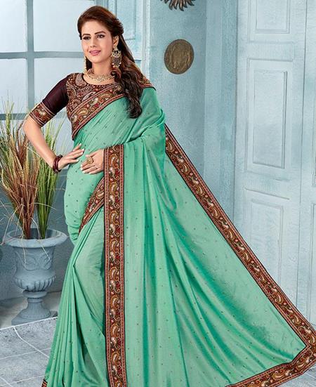 Picture of Well Formed Light Sky Silk Saree