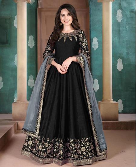 Solid Rayon Black Anarkali Suit Set with Printed Dupatta | Indian Ethnic  wear online USA – Ria Fashions