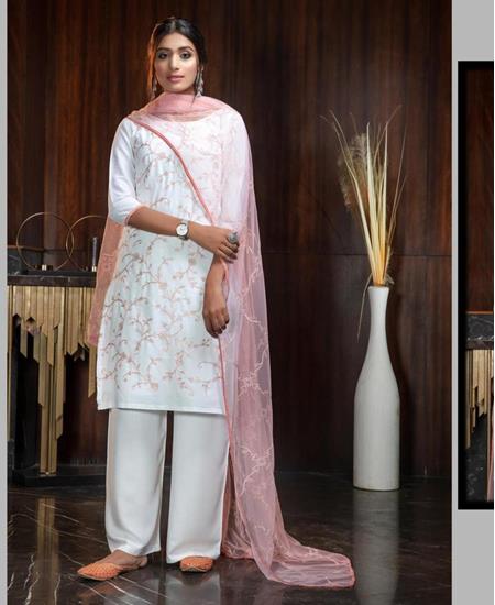 Picture of Stunning White Straight Cut Salwar Kameez