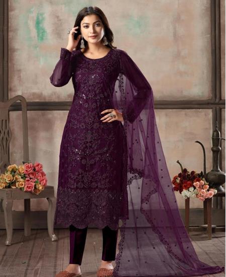 Picture of Admirable Wine Straight Cut Salwar Kameez