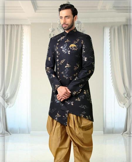 Picture of Appealing Navy Blue- Foil Print Sherwani