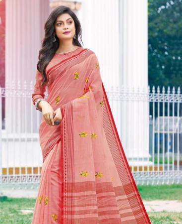 Picture of Well Formed Peach Pink Casual Saree