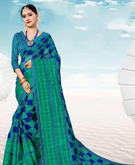 Picture of Well Formed Sea Green & Royal Blue Casual Saree