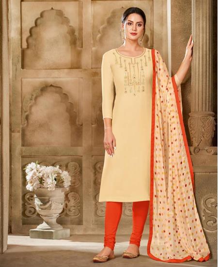 Picture of Charming Cream Straight Cut Salwar Kameez