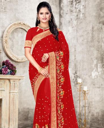 Picture of Good Looking Red Casual Saree