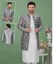 Picture of Well Formed Off White+grey Sherwani