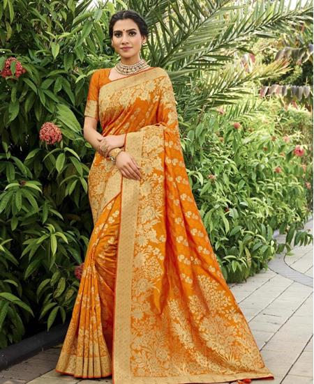 Picture of Enticing Orange Silk Saree