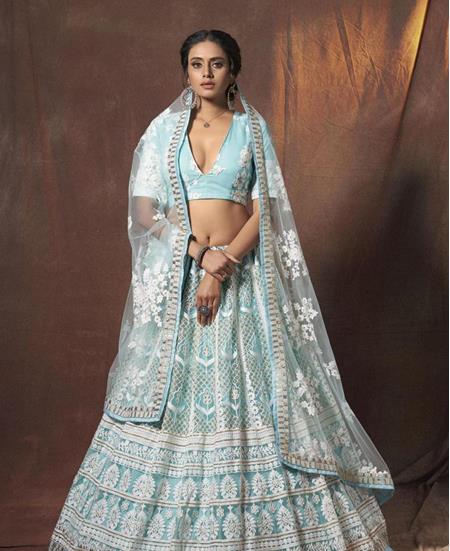 Picture of Well Formed Baby Blue Lehenga Choli
