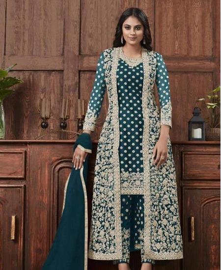Picture of Classy Teal Blue Straight Cut Salwar Kameez