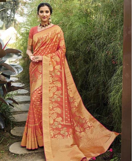 Picture of Beautiful Orange Silk Saree
