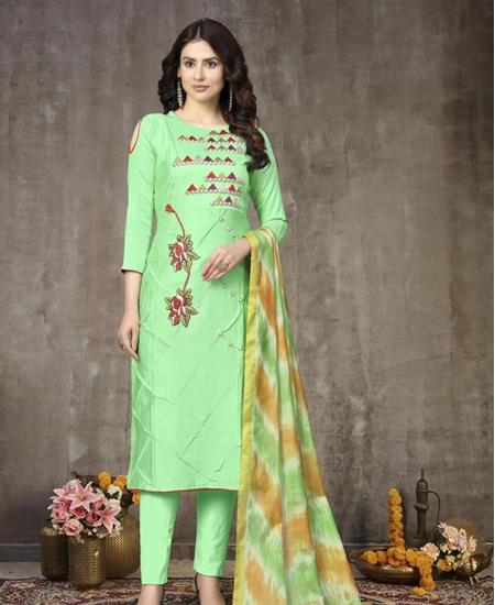 Picture of Exquisite Green Cotton Salwar Kameez