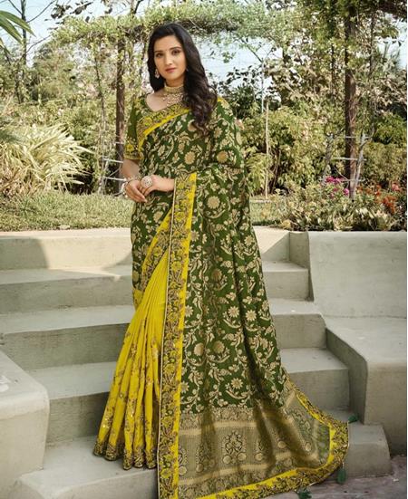 Picture of Statuesque Green+yellow Silk Saree