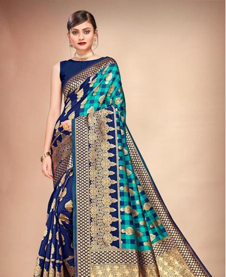Picture of Shapely Rama & Navy Blue Casual Saree