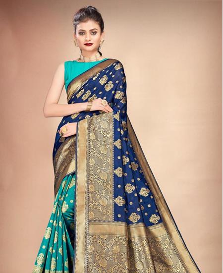 Picture of Resplendent Navy Blue & Rama Casual Saree