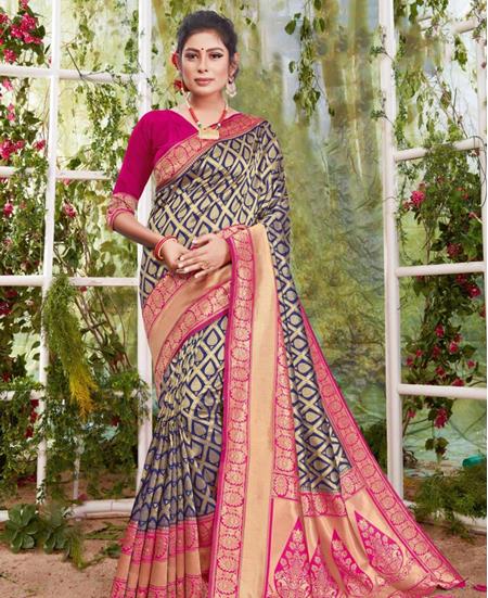Picture of Beauteous Navy Blue & Pink Casual Saree
