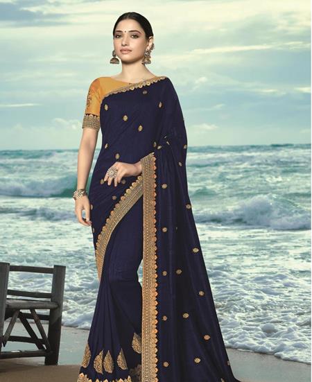 Picture of Ideal Navy Blue Silk Saree