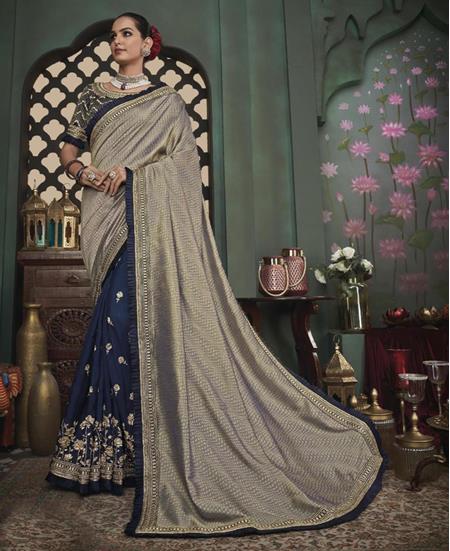 Picture of Alluring Grey+blue Silk Saree