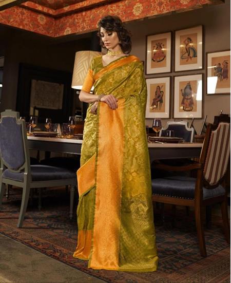 Picture of Bewitching Olive Silk Saree