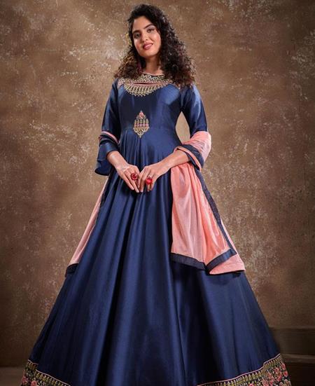 Picture of Radiant Navy Blue Readymade Gown