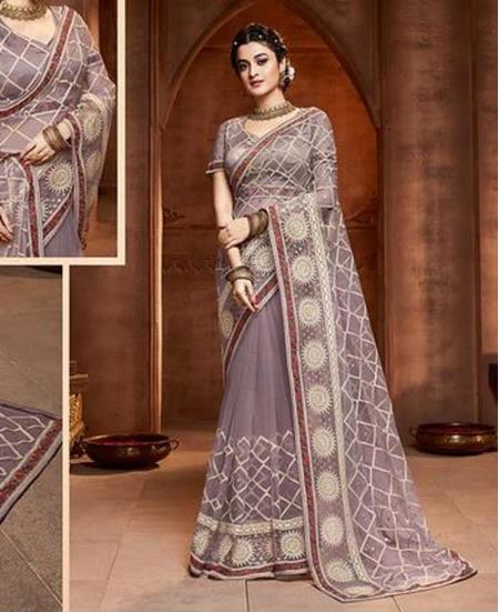 Picture of Stunning Light Brown Net Saree