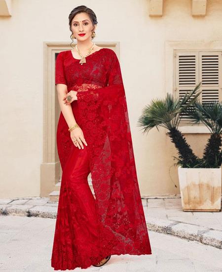 Picture of Taking Red Net Saree