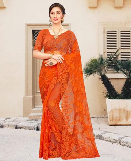 Picture of Gorgeous Orange Net Saree