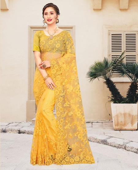 Picture of Fascinating Yellow Net Saree