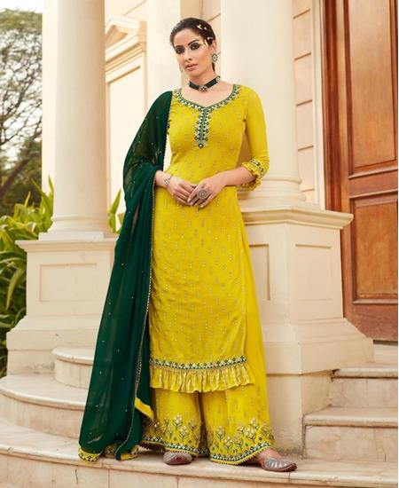 Picture of Pretty Yellow Straight Cut Salwar Kameez