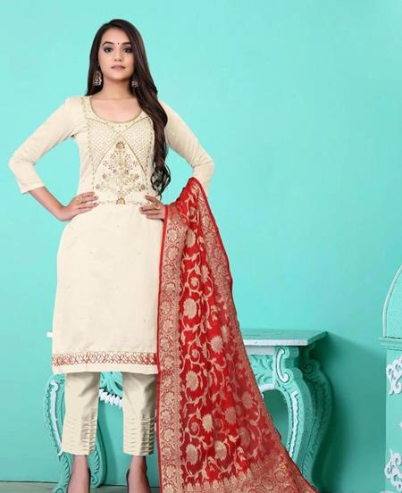Picture of Excellent White Straight Cut Salwar Kameez