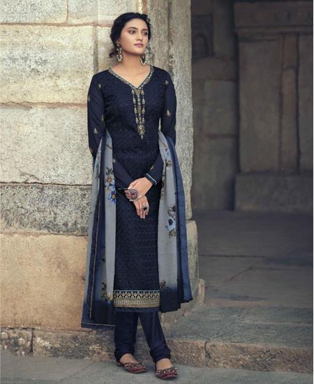 Picture of Shapely Navyblue Straight Cut Salwar Kameez