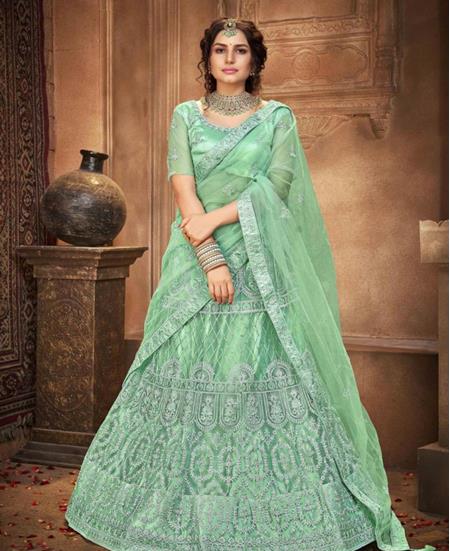 Picture of Well Formed Turquoise Green Lehenga Choli