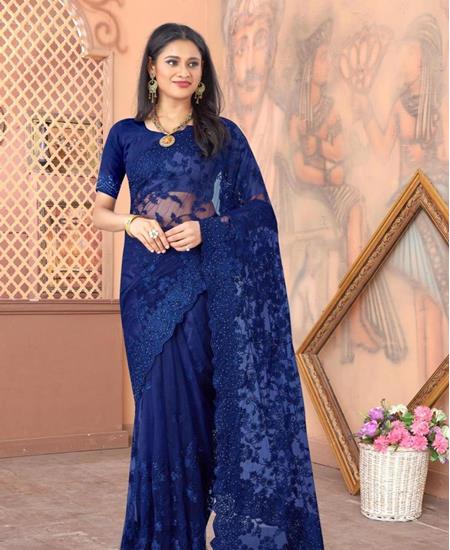 Picture of Well Formed Nevy Blue Net Saree