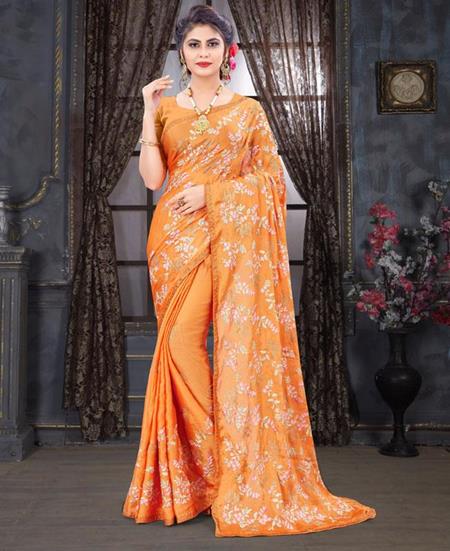 Picture of Beauteous Mustrd Chiffon Saree