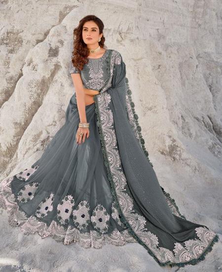 Picture of Beauteous Grey Net Saree