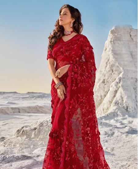 Picture of Lovely Red Party Wear Saree