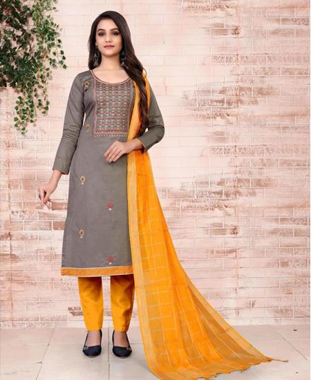 Picture of Shapely Grey Cotton Salwar Kameez