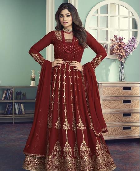 Buy Online Maroon Ceremonial Silk Anarkali Suit  87448  Salwar