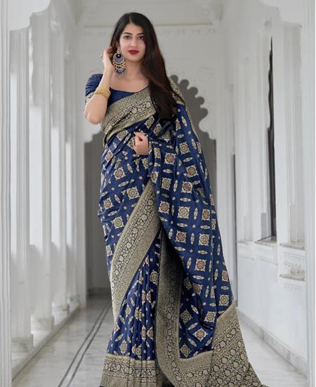 Picture of Lovely Navy Blue Silk Saree